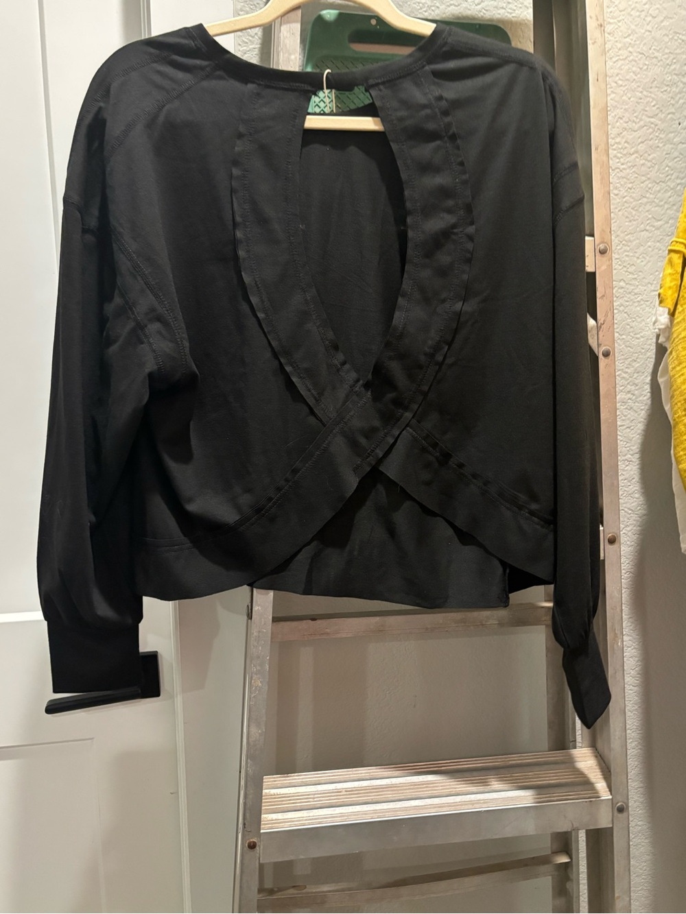 Black Open-Back Wrap-Style Long Sleeve Top